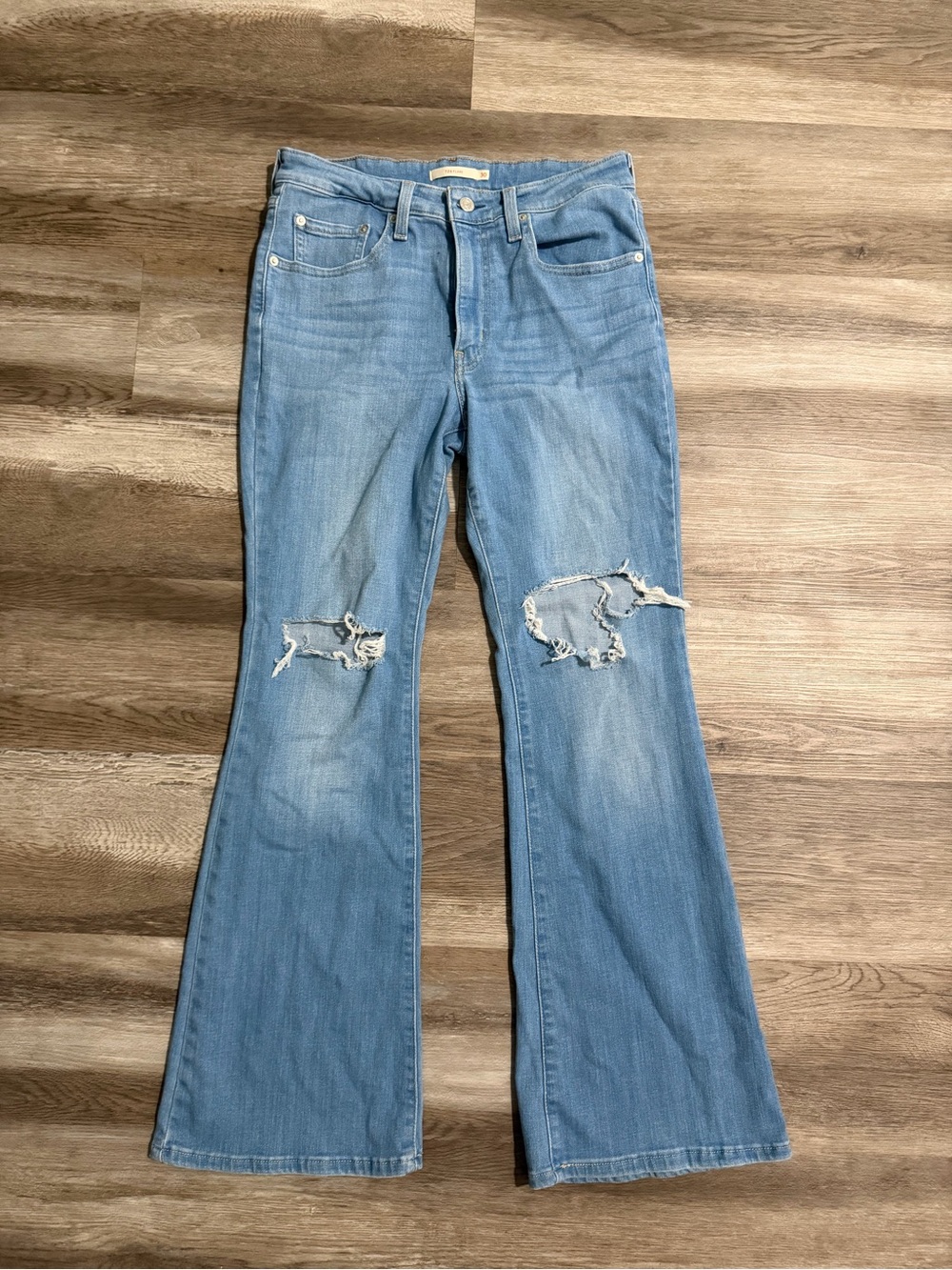 Light Blue Distressed Women's Flare Jeans